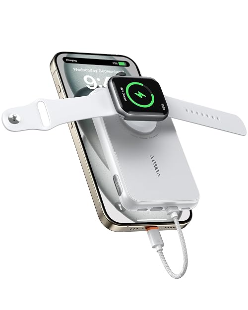 VEGER Power Bank, Portable Charger 10000mAh Built-in Type C/iPhone Cable, Fast Charging Battery Pack for iPhone 16 15 14 13 Plus Pro Max Mini,Apple Watch, Galaxy,Samsung,iPad etc