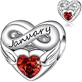 FOREVER QUEEN Birthstone Charms for Charms Bracelet- 925 Sterling Silver Love Heart Beads Infinite Love Charms, Happy Birthday Charms for Bracelet and Necklace