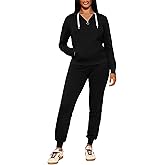 CLOCOR Womens 2 Piece Outfits Sweatsuits - Tracksuit Set Long Sleeve Crop Top & Drawstring Wide Leg Pants with Pockets