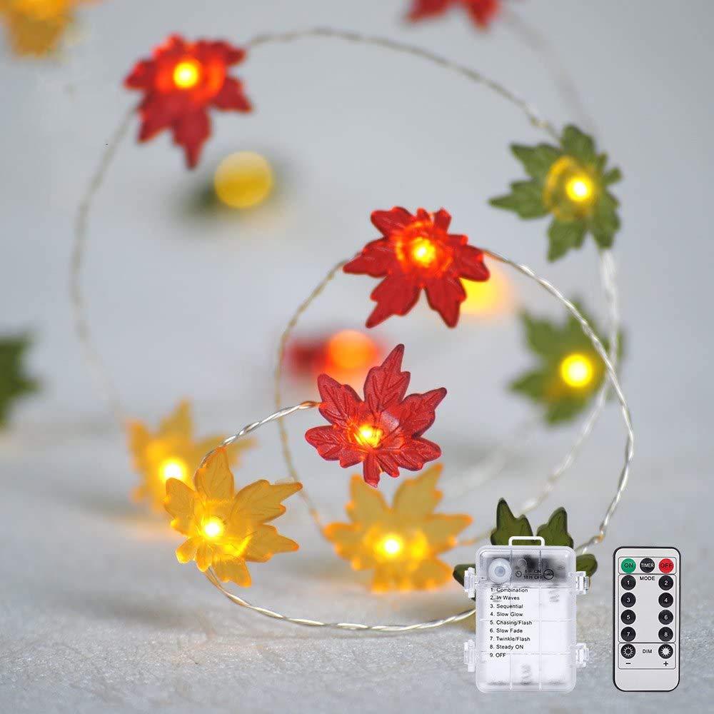 Riaxuebiy 3D Crystal Maple Leaf String Lights 8 Modes Fairy Flashing Hanging Lights for Christmas Halloween Thanksgiving Wedding Birthday Parties Decoration (Maple Leaf, 9.8ft/30LED)