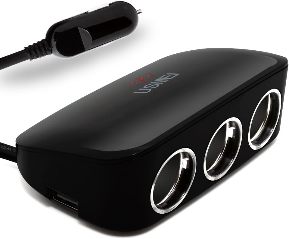 120W 3-Socket Car Cigarette Lighter Splitter with 12V/24V Dual USB Port for iPhone X 8 7 6S 6 Plus, Galaxy S8 S7 S6, LG G6 G5 V10 V20, iPad, GPS and More