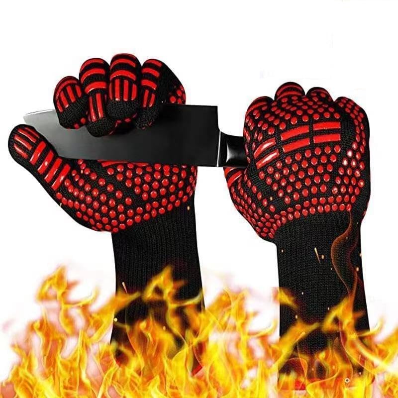 1 Pair BBQ Gloves for BBQ Oven Kitchen Fireplace BBQ Grill Super Heavy Duty Heat Resistant to 800°C Fire Resistant Accessories Cotton 30cm