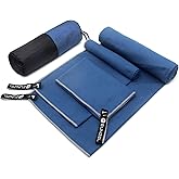 Eunzel Quick Dry Camping Towel, Microfiber Travel Towel 3 Size at 1 Pack,Fast Drying Towel Set for Camping, Beach, Gym, Sports, Yoga &amp; Swimming Pool, Navy Blue