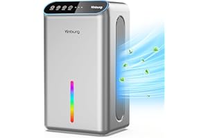 VINBURG Home Dehumidifier, Dehumidifiers for Basement with Drain Hose 85 OZ Water Tank, (800 sq.ft) Quiet Small Dehumidifiers for Bathroom RV Auto Shut Off, Sleep Mode, 7 Colors LED Light (Light Gray)