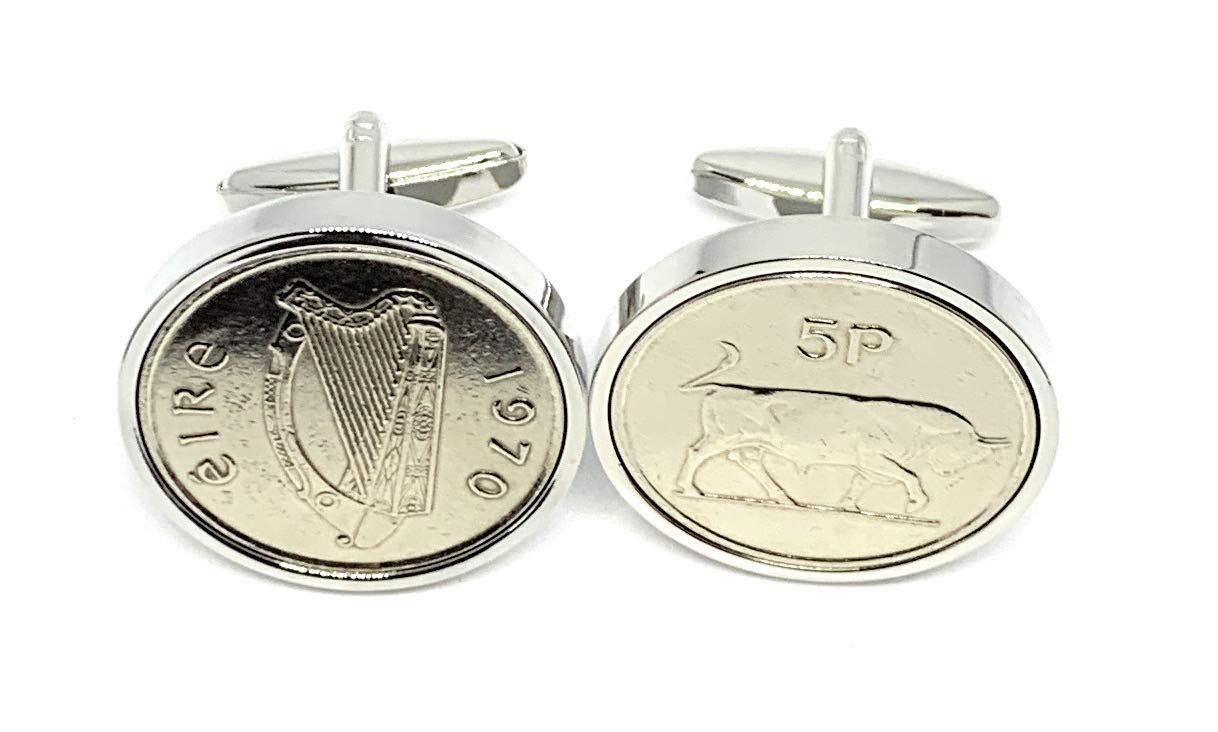 Premium 1970 Large Old style Irish 5p coin for a 56th birthday cufflinks