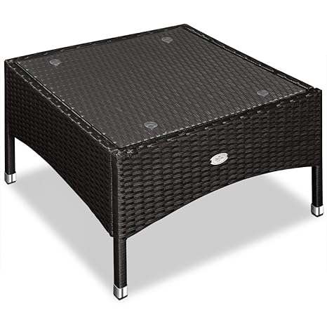 Deuba Polyrattan Tisch Beistelltisch Rattan Teetisch Gartentisch Glasplatte 58x58x42cm schwarz Garten Möbel