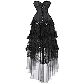 Sapubonva Corset Dress Top Busiter Women's Gothic Satin Lace up Outfit Plus Size Vintage