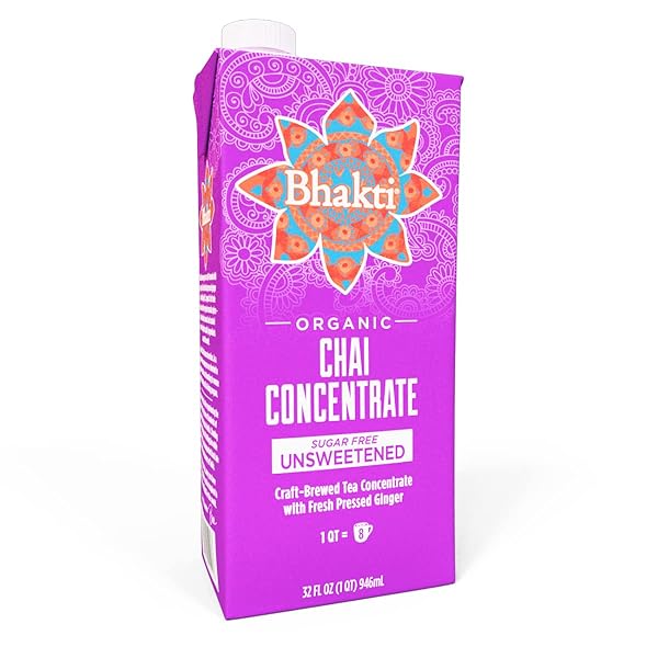 BHAKTI FAIR TRADE DAIRY FREE PREMIUM CHAI TEA – UNSWEETENED CONCENTRATE (32 OUNCE, 1 COUNT) – EXPERIENCE THE FRESH AND SPICY GINGER CHAI DIFFERENCE