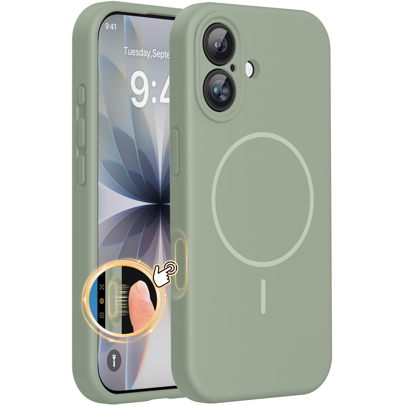 Photo 1 of Miracase Magnetic for iPhone 17 Case, Compatible with MagSafe, Integrated Silicone Camera Control Cover, 3.0mm Thicken Shockproof Drop Protection Phone Case for 17,Patina Green