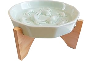 TYJ Slow Feeder Bowl with Stand, Higher Edge Design, Ceramic Cat Puzzle Feeder, Suitable for Dry and Wet Food, Focus On Healthy Diet for Small Breed Cats (Blue)