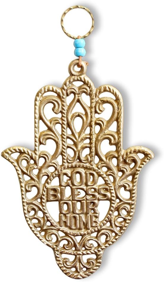 God Bless Our Home Good Luck Wall Decor Hamsa Hand - (Yellow Rose Gold Bronze-Tone) - Made in Israel (Yellow)
