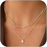 Jarizos Dainty Gold Layered Necklace for Women,14k Gold Plated Paperclip Link Chain Cross Bar Heart Tag Cubic Zirconia Pendant Necklace Set,Gold Jewelry Gift for Women