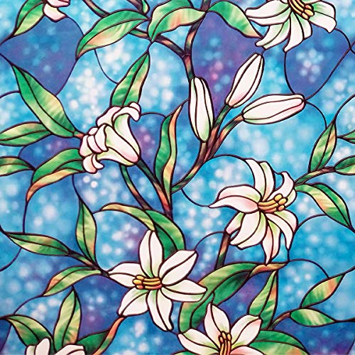 Coavas Stained Glass Window Film Privacy Window Film Static Cling Decorative Window Film Window Sticker for Home Bathroom Kitchen Office 17.7 by 78.7 Inches