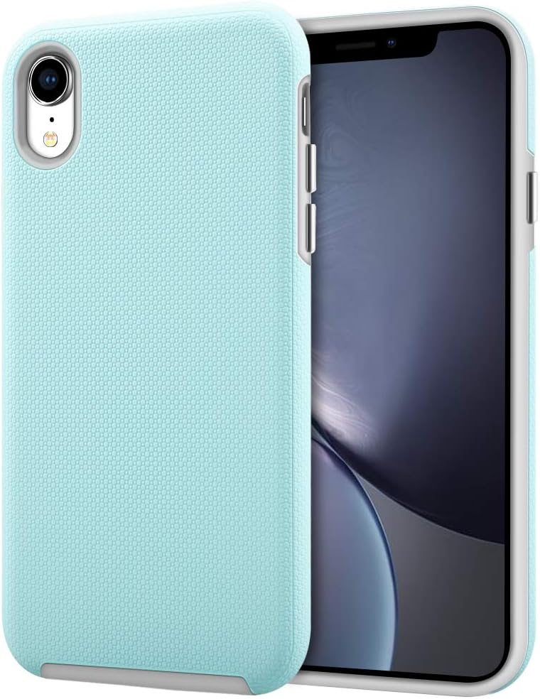 iPhone XR Case, Anuck 2 in 1 Hybrid Shockproof iPhone XR Slim Protective Case for Girls Dual Layer Soft Rubber Bumper Hard PC Shell Cover with Chromed Silver Buttons for Apple iPhone XR 6.1" - Mint