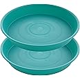Bleuhome 2 Pack of 14 inch Plant Saucers Bird Bath Bow Round, Plastic Plant Saucer Tray for Pots, White Planters for Indoor Plants, Plant Trays for Planter 12-15" (14", Teal)