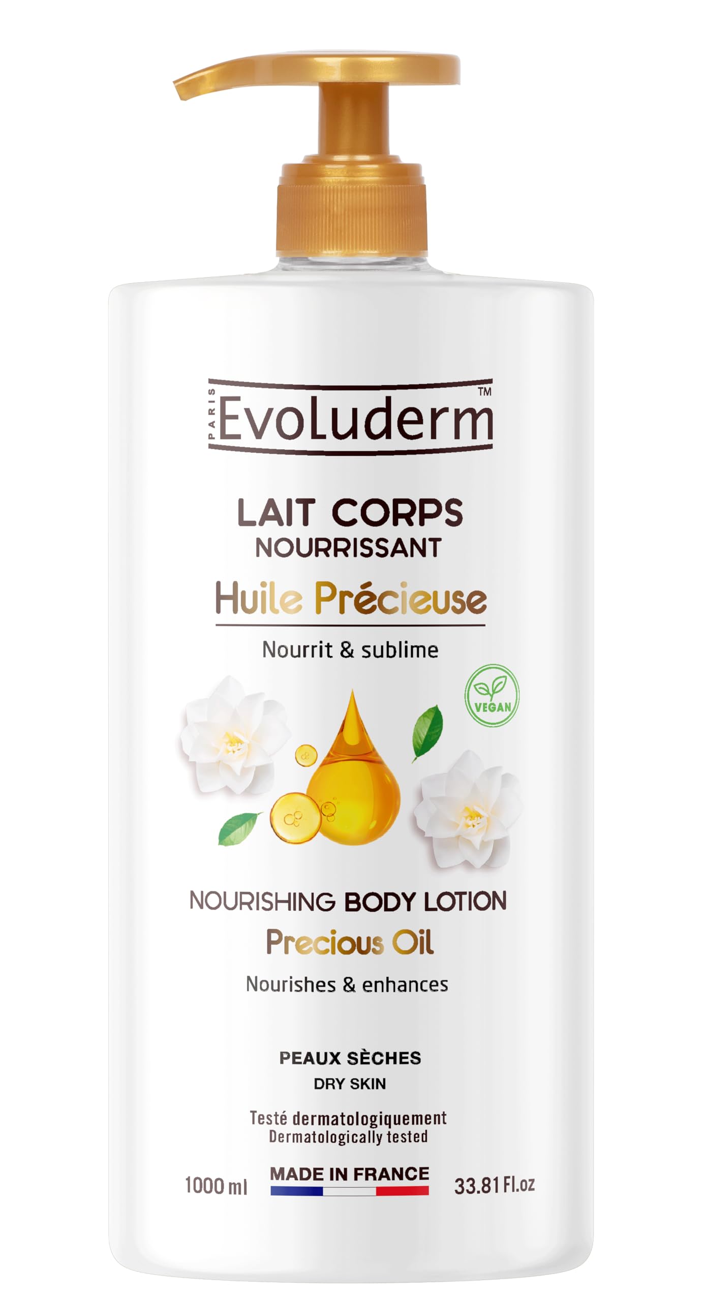 Evoluderm Precious Oils Body Lotion 1000ml Argan & Evening Primrose Oils for Dry Skin
