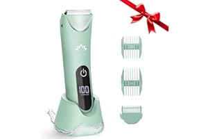 Lanumi Bikini Trimmer Women Rechargeable Body Hair Trimmer Electric Shaver Pubic Hair Grooming Kit with Charging Dock IPX7 Waterproof Wet/Dry Use (Green)