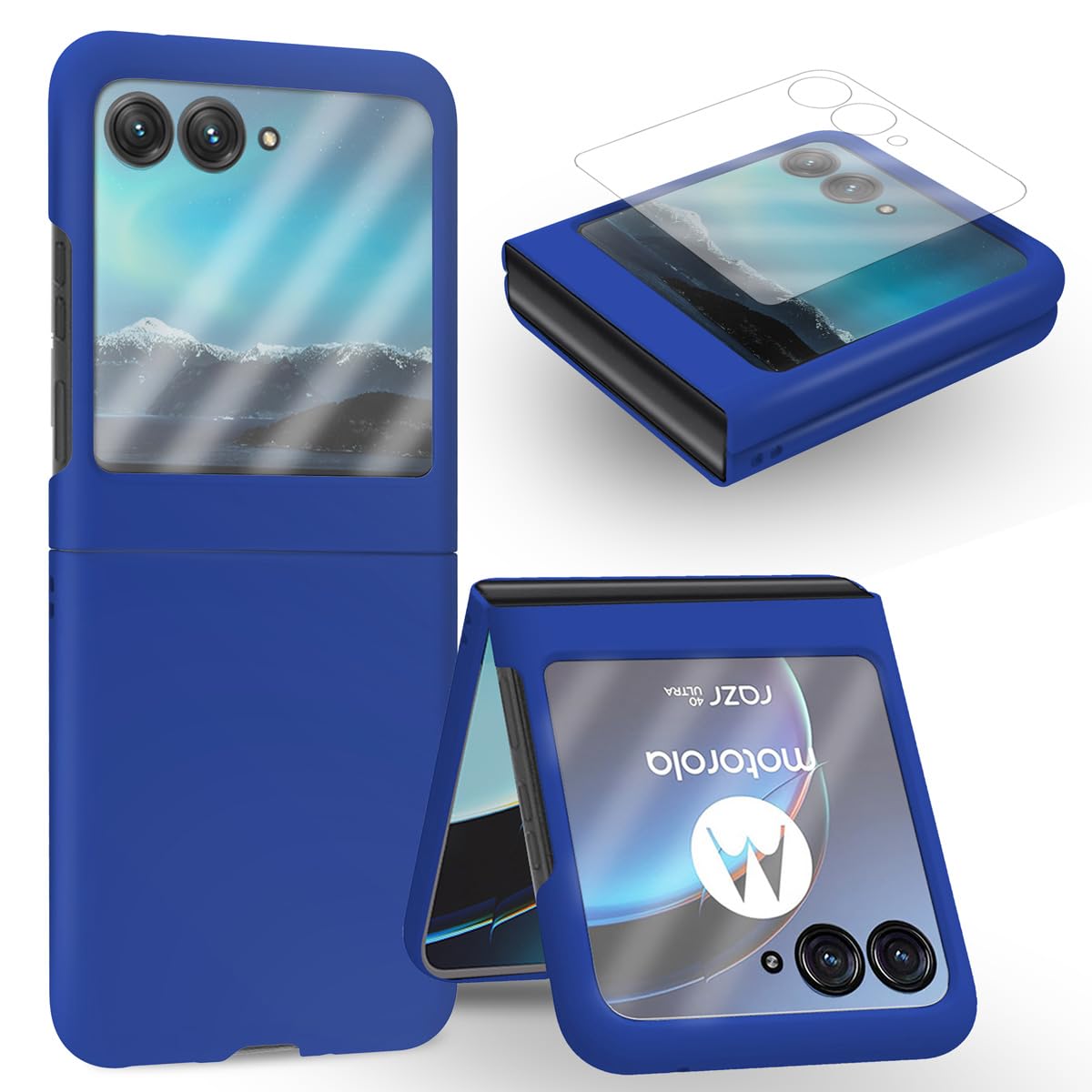 MOJIA Case for Motorola Moto razr 50 Ultra, Ultra Thin and Silky Skin Feel Anti Drop and Anti Scratch Cover, With Tempered Glass Protective Film. Dark Blue