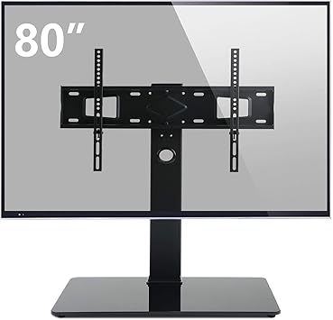 Amazon Com Rfiver Universal Swivel Tv Stand Table Top Tv Stand Base For 40 To 80 Inch Flat Screen Tvs Height Adjustable Mount Center Tv Stand Replacement With Tempered Glass Base Holds Up