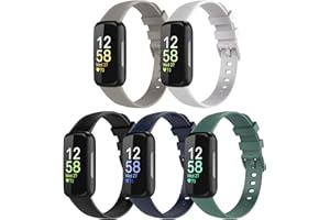 TiMOVO 5 Pack Sport Straps Compatible with Fitbit Inspire 3 Bands, Soft Silicone Sport Band for Women Men, Replacement Wristband for Fitbit Inspire 3 Tracker, Small, Black/Indigo/White/Gray/Pine Green