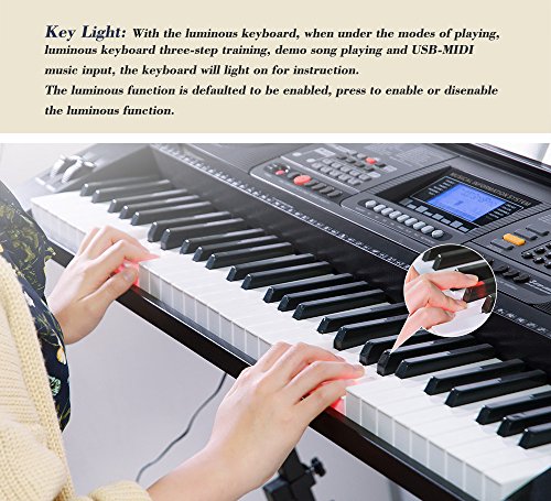 Smart 61 Keys MK-816 USB-MIDI(APP) Electronic Lighting Keyboard Piano with Music Stand LCD Display Screen for Kids/Adults Learing/Training - Thumbnail 4