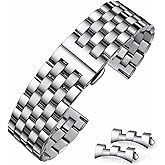 HEYOZURY Stainless Steel Watch Band Metal 22mm 16mm 18mm 19mm 20mm 21mm 24mm Metal Strap for Women Men Premium Polished Brushed with Straight & Curved End Replacement Bands