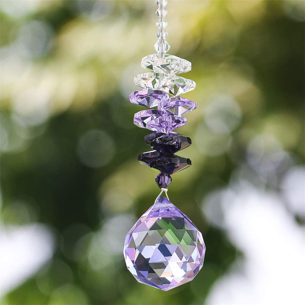 WEISIPU Crystals Ball Prisms Suncatcher Hanging Ornament Chakra Crystals Rainbow Maker Crystal Pendants for Home, Wedding, Garden Decoration(Purple)