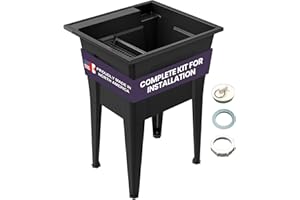 24” Utility Sinks for Laundry Room, Garage, Garden, Basement – Noah William Home Indoor and Outdoor Polypropylene Basement Wash Tub - No Faucet Included (Black)