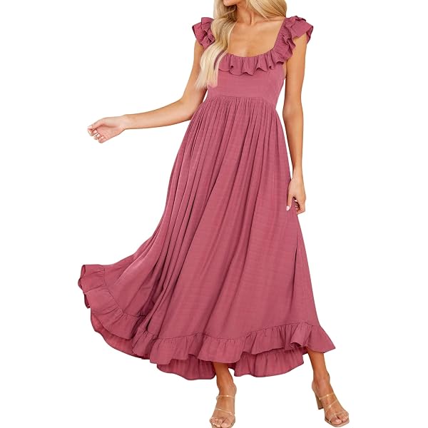 GLIGET Summer Dresses for Women 2024 Tiered Layered Off Shoulder Ruffle Hem  A Line Maxi Dress (Color : Hot Pink, Size : Small) at Amazon Women's  Clothing store