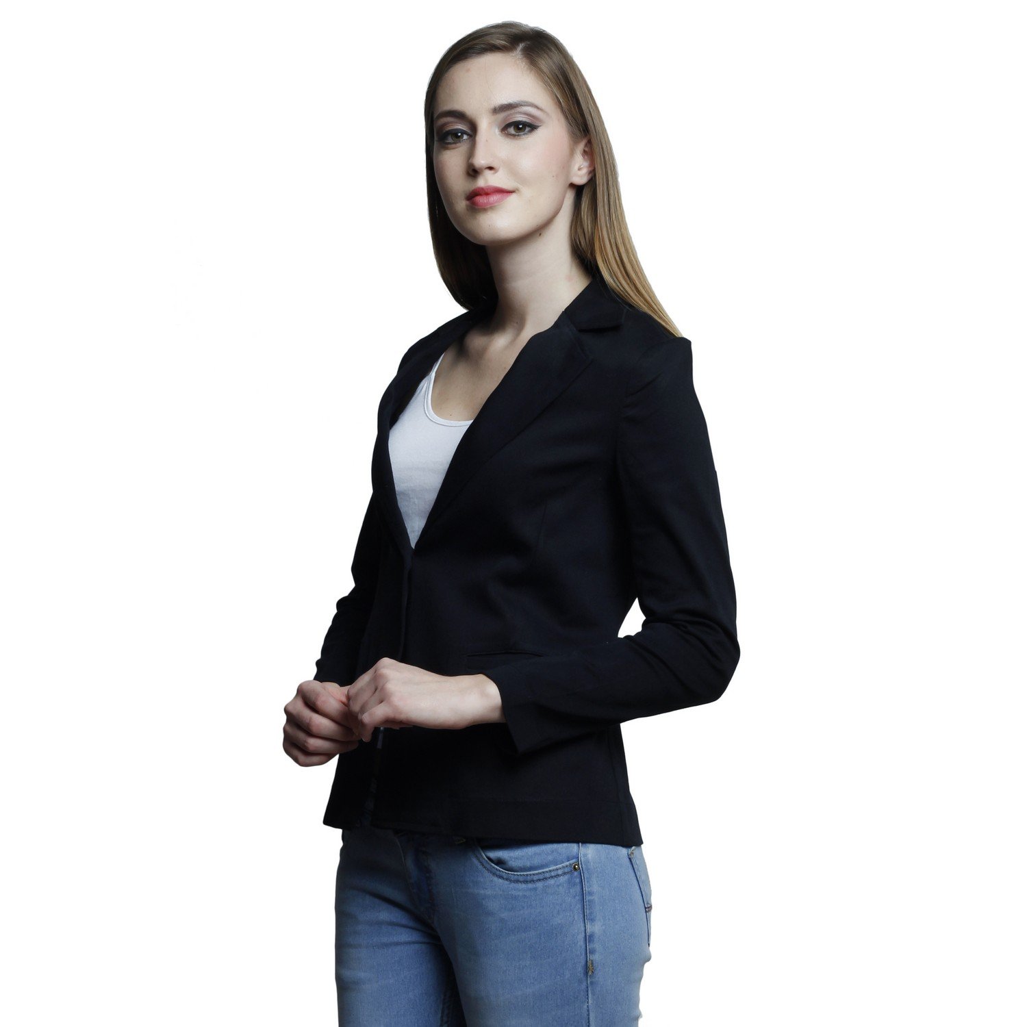 trendsnu solid black women's full sleeves blazer