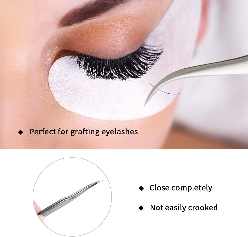 Lunamoon Eyelash Extension Tweezers 2pcs - (Tweezers set03), Silver - Image 3