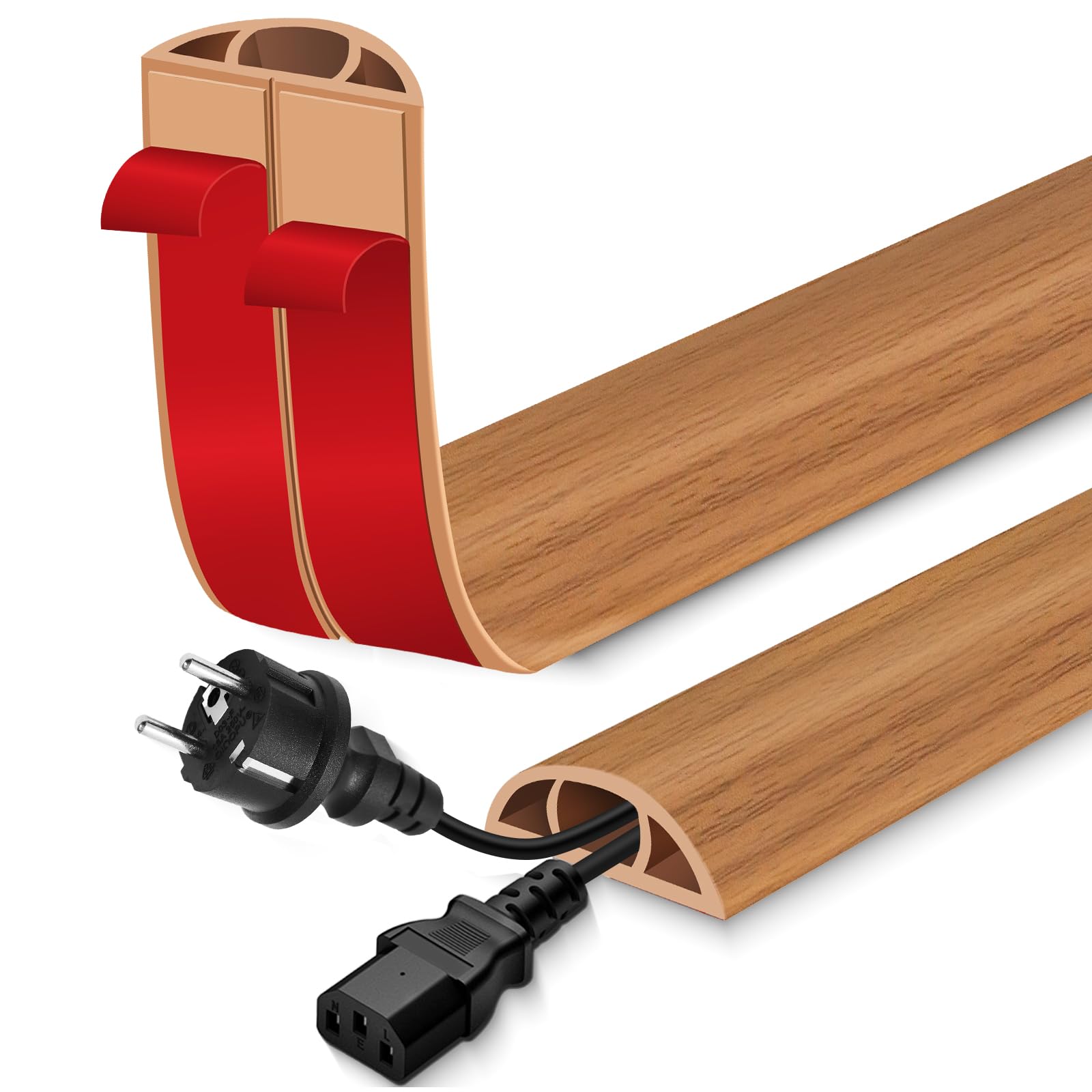 Photo 1 of Floor Cord Cover for Wires on Floor Self Adhesive Cord Hider Floor Cable Management Wire Covers for Cords Protector Prevent Cable Trips Cord Cavity W 0.47" x H 0.27", Brown Wood, 10Ft