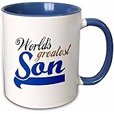 3dRose (mug_151320_6) Worlds Greatest Son - Best son in the world - blue text on white in sporty font for your little boy - Two Tone Blue Mug, 11oz