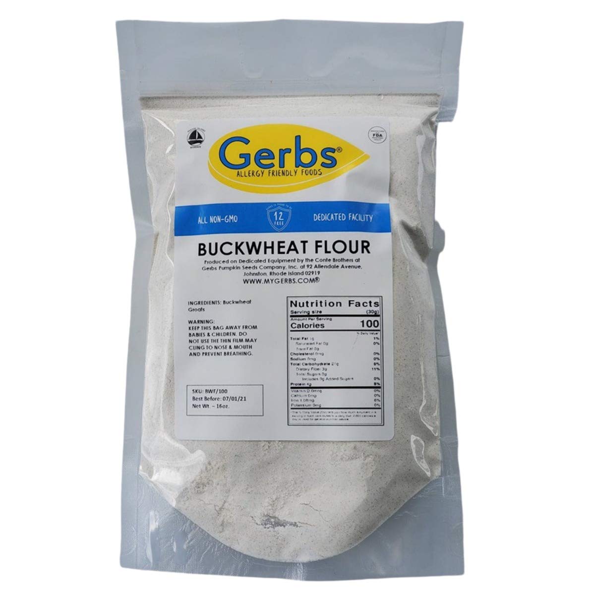 GERBS Buckwheat Flour, 32 ounce, Top 14 Food Allergen Free, Preservative Free, Keto, Vegan, Non GMO