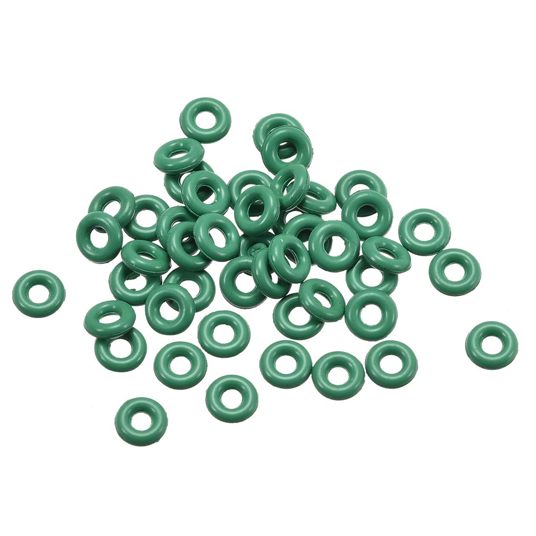 sourcingmap Fluorine Rubber O-Rings, 5mm OD 2mm ID 1.5mm Width FKM Seal Gasket for Machinery Plumbing, Green, Pack of 50