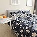 HighBuy Floral Bedding Duvet Cover King Dark Blue Floral Shabby Chic Boho Cotton Floral Comforter Cover King with 2 Pillow Shams Striped Aesthetic Bedding Set King with Zipper Closure