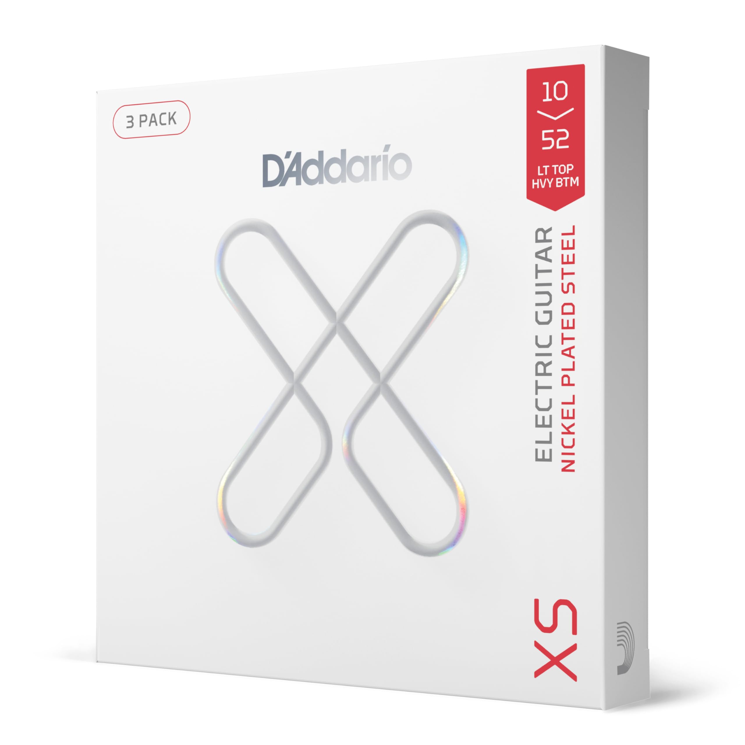 D'Addario Guitar Strings - XS Coated Electric Guitar Strings - Extended Lifespan for 6 String Guitars - XSE1052-3P - Light Top/Heavy Bottom, 10-52 - 3 Pack