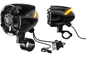 LEXIN S35 Motorcycle Speakers Bluetooth Waterproof, 200W Handlebar Stereo Audio Systems, 3.5" Full Range Speakers, FM Radio, LED Lights, Button Control, Compatible with ATVs/UTVs/12V Vehicles, Black