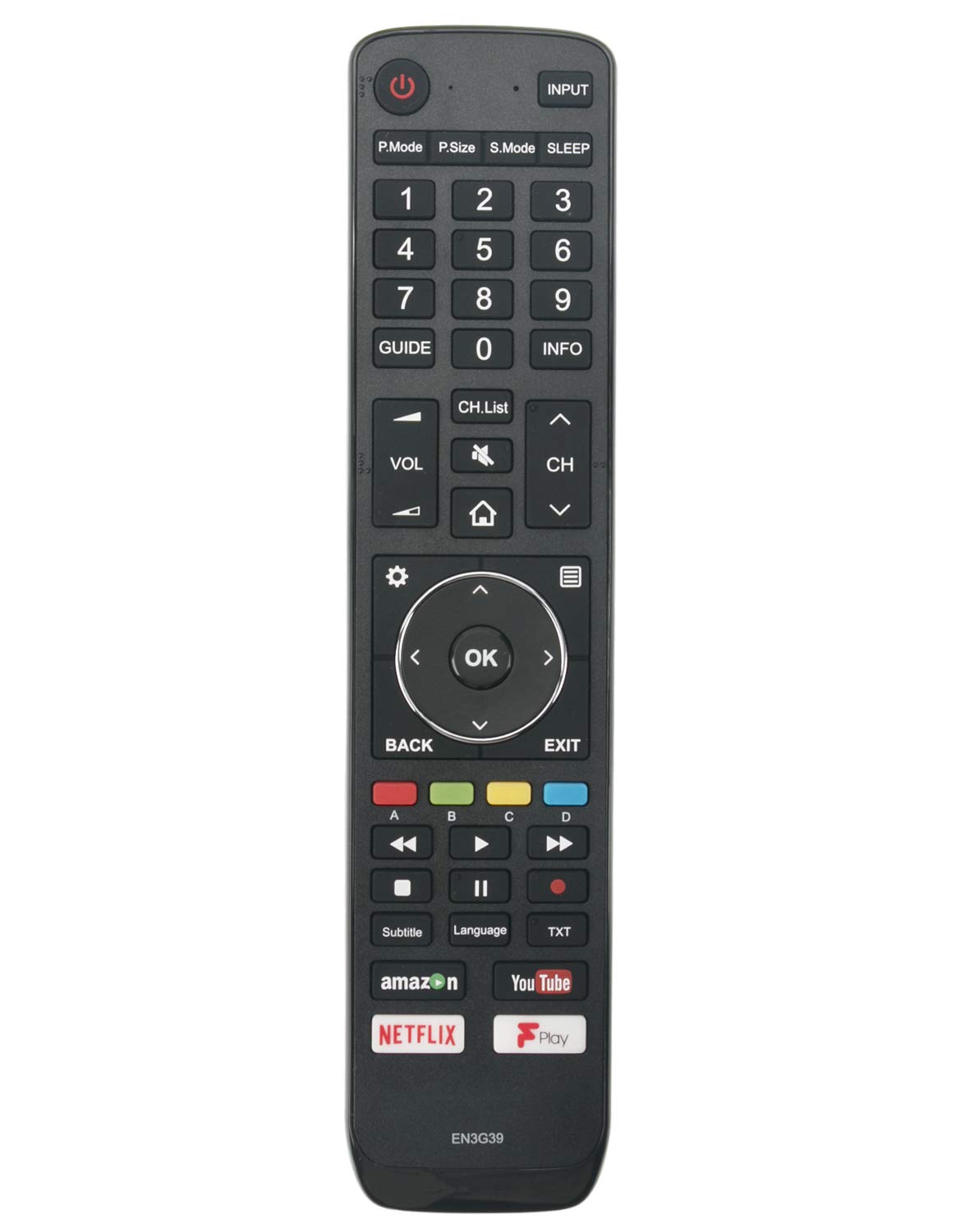 VINABTY EN3G39 Replacement Remote Fit for Hisense TV H49N5500 H49N5500UK H43A6200 H49N5500UK H50N5300 H50N5300UK H43A6200UK H49N5500 H55A6200 H55A6200UK H49N5700 H49N5700UK H65A6200 H65A6200UK
