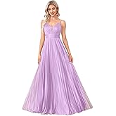 BluePlum Sexy Backless Maxi Formal Dress for Women with Sequin, Sleeveless Pleated Evening Gowns for Wedding and Cocktail