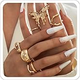 Xeyau Gold Silver Rings for Women Non Tarnish Gold Ring Set Waterproof Chunky Silver Ring Statement Stackable Rings Open Adjustable Fashion Jewelry