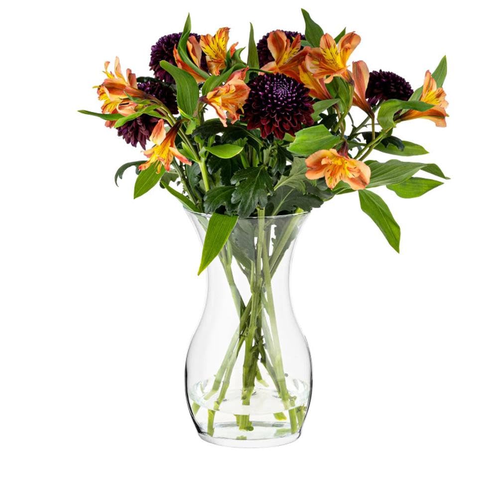 Trend For Home Clear Glass Vase With Narrow Neck - Modern Flower Decor for Tulips and Lily, H: 25 cm, ⌀ 14 cm, Wedding Decoration