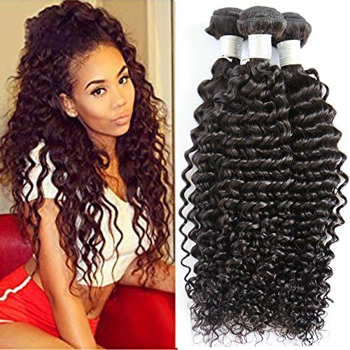 Kaisheng 7A Malaysian Virgin Deep Curly Wave Hair Weave 3 Bundles 100% Unprocessed Remy Human Hair Extensions 95-100g/pc Natural Black Color(16 18 20inch)