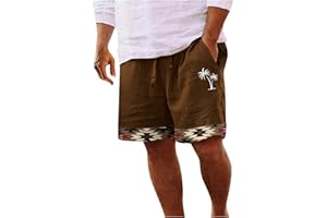 Muscularfit Mens Shorts Summer Casual Cotton Linen Shorts Drawstring Elastic Waist Beach Shorts with Pockets Outdoor Fashion