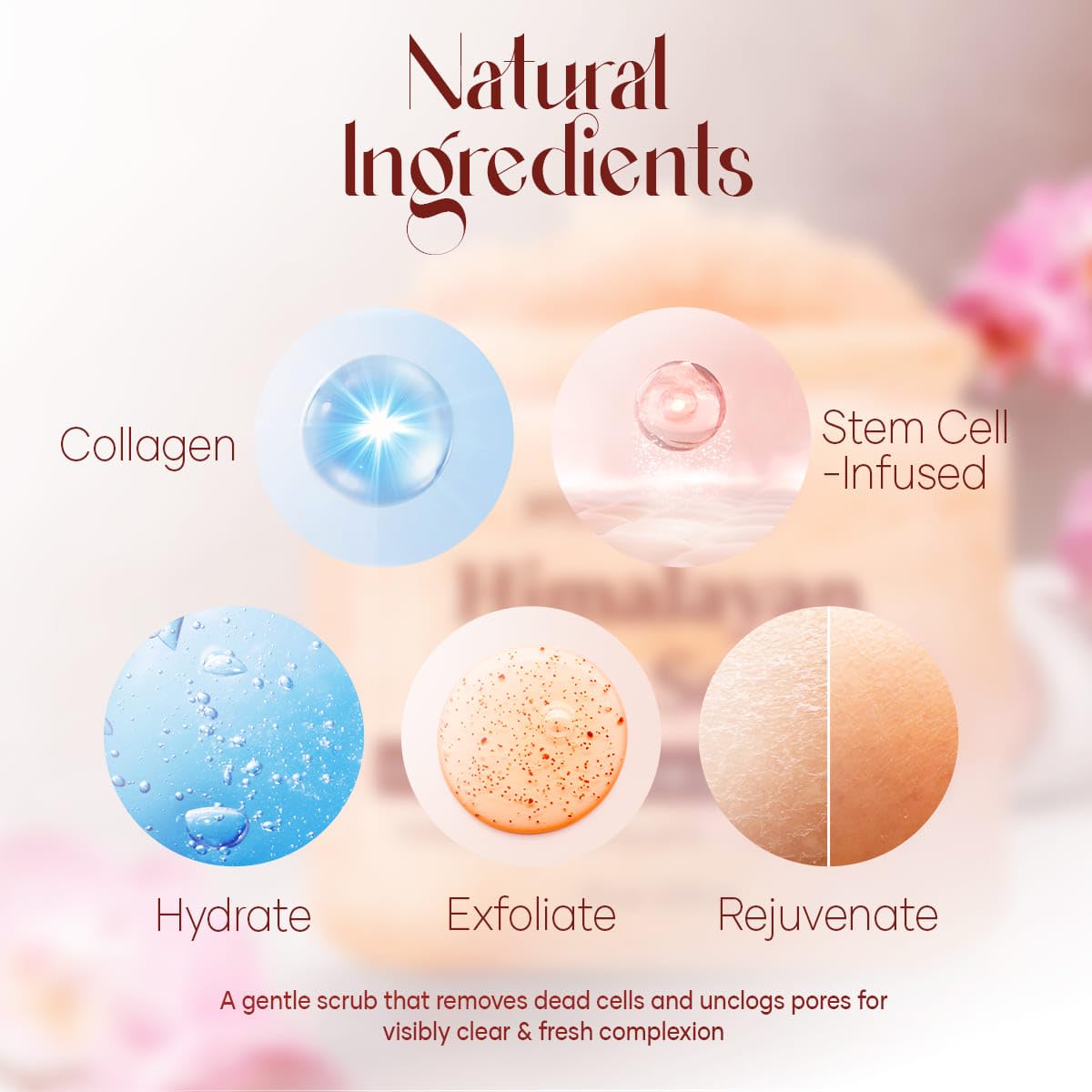 Himalayan Salt Body Scrub 12 oz - with Collagen and Stem Cells - Exfoliating Salt Scrub for Cellulite - Deep Cleansing for Acne, Scars, Wrinkles - Moisturizes Skin