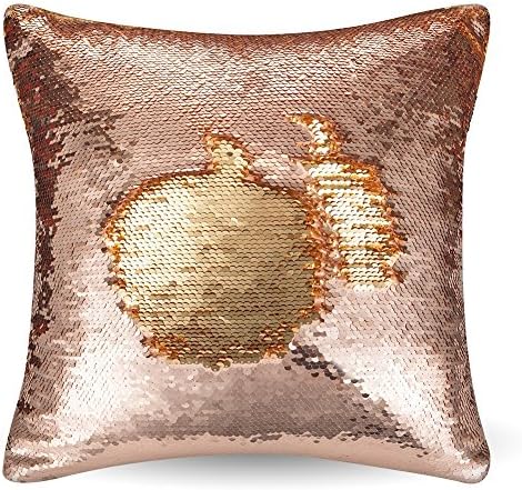 Reversible Sequin Pillow Case Decorative Mermaid Pillow Cover Color Changing Cushion Throw Pillowcase 16โ x 16โ,Champagne and Gold