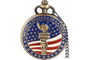 Tiong Pocket Watch,American Eagle Flag USA US Flag Patriotic 4th of July Gifts for Veterans,Pocket Watch for Veterans with Chain,Best Veterans Independence Day Gifts