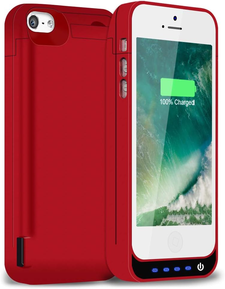 Battery Case for iPhone 5/5S/5C/SE, Gasopic 4800mAh Protective Charging Case for iPhone 5/5S/5C/SE Portable Charger Case (Red)