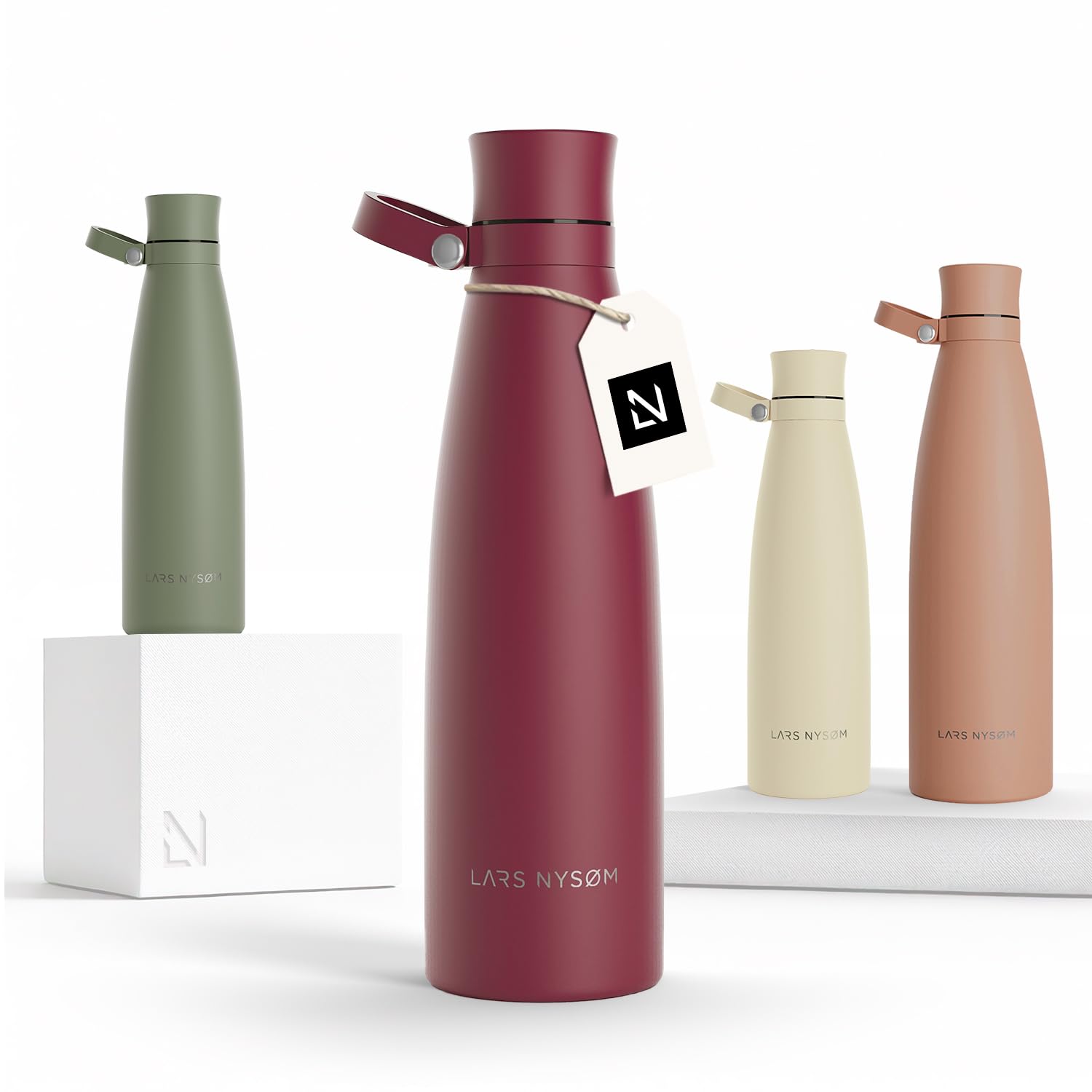 LARS NYSØM Stainless Steel Insulated Water Bottle 750ml, 1L | Insulated Thermo Flask for Hot and Cold Beverages | Leakproof Drinking Bottle (Berry Red, 750ml)