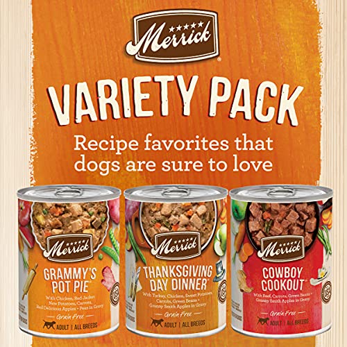 Merrick Grain Free Wet Dog Food Variety Pack, Grain Free Favorites Canned Dog Food (12) 12.7